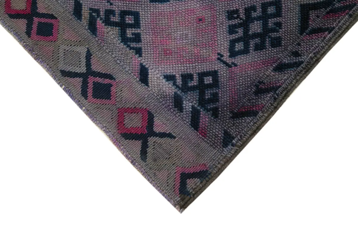 Herki Eskitme Mor Pamuk Üzerine Yün El Dokuma Halı-095x406 - Görsel 4