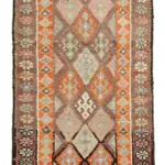 Herki Eskitme Kahverengi Pamuk Üzerine Yün El Dokuma Halı-090x340