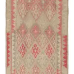 Herki Eskitme Kırmızı Pamuk Üzerine Yün El Dokuma Halı-086x348