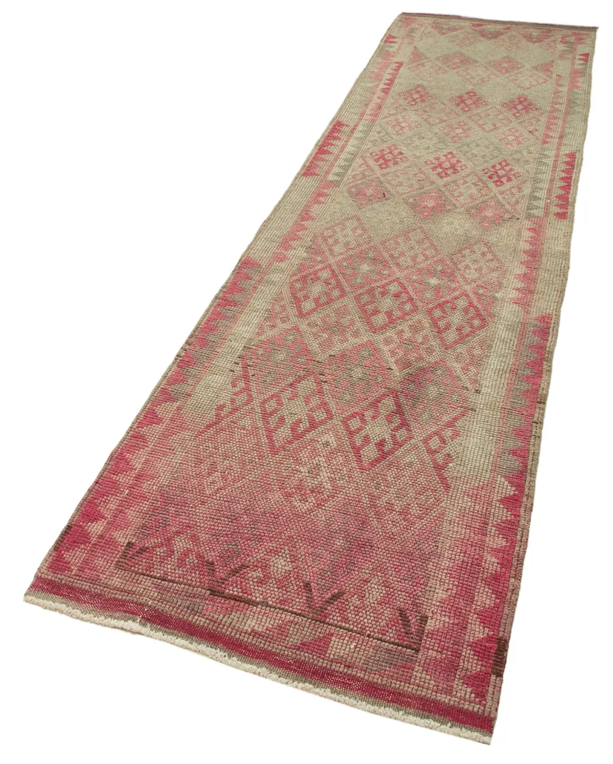 Herki Eskitme Kırmızı Pamuk Üzerine Yün El Dokuma Halı-086x348 - Görsel 3