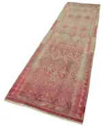 Herki Eskitme Kırmızı Pamuk Üzerine Yün El Dokuma Halı-086x348 - Görsel 3