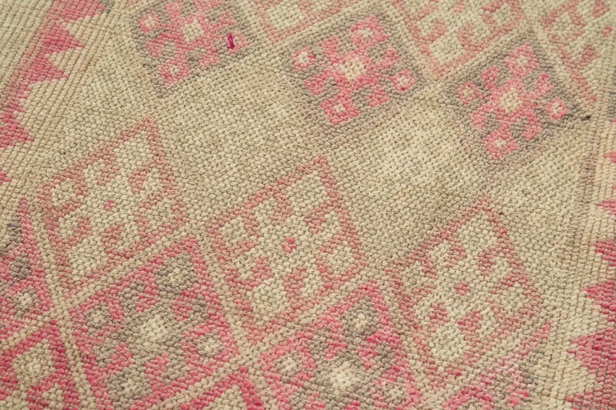 Herki Eskitme Kırmızı Pamuk Üzerine Yün El Dokuma Halı-086x348 - Görsel 5