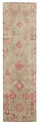 Herki Eskitme Bej Pamuk Üzerine Yün El Dokuma Halı-089x314