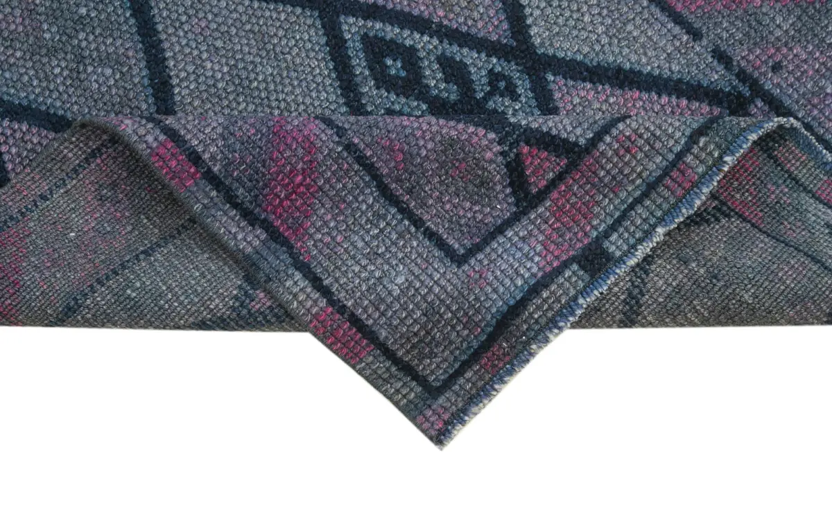 Herki Eskitme Mor Pamuk Üzerine Yün El Dokuma Halı-085x368 - Görsel 6