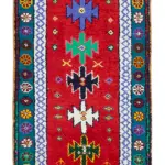 Herki Eskitme Kırmızı Pamuk Üzerine Yün El Dokuma Halı-088x371