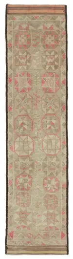 Herki Eskitme Bej Pamuk Üzerine Yün El Dokuma Halı-085x337