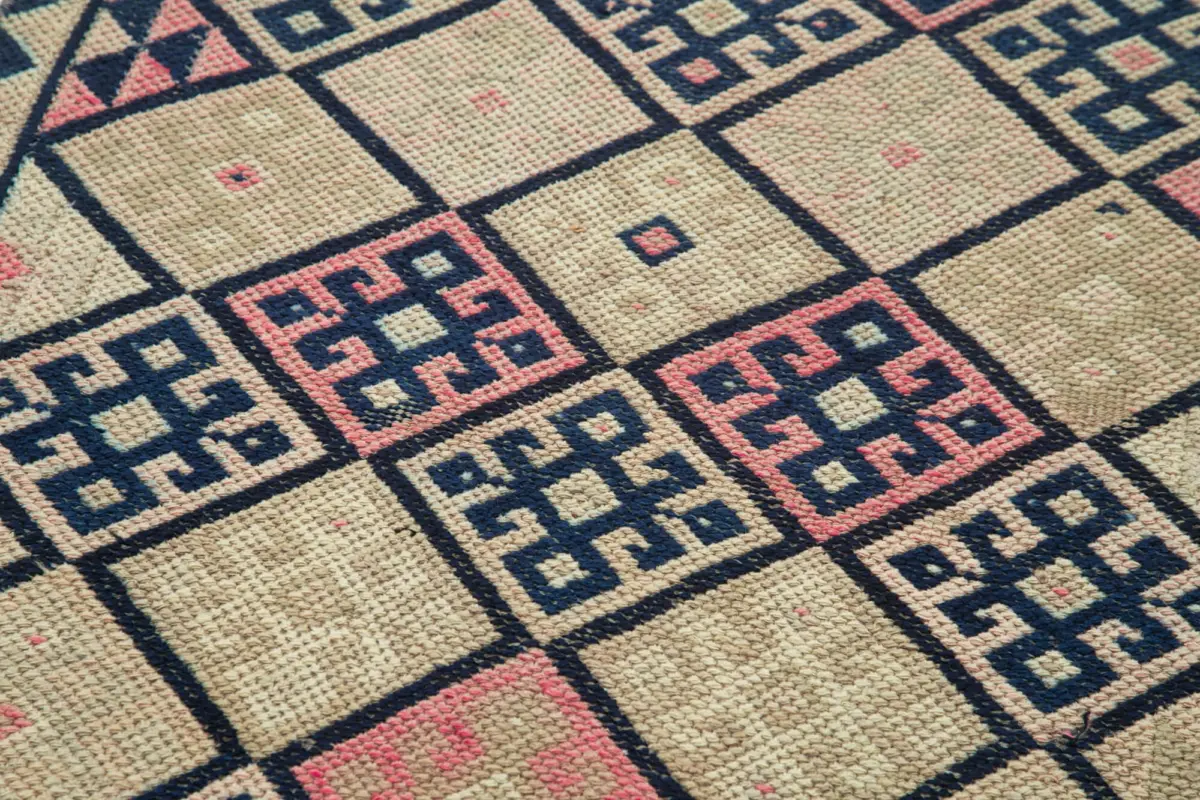 Herki Eskitme Bej Pamuk Üzerine Yün El Dokuma Halı-084x376 - Görsel 5