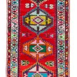 Herki Eskitme Kırmızı Pamuk Üzerine Yün El Dokuma Halı-084x382