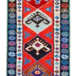 Herki Eskitme Kırmızı Pamuk Üzerine Yün El Dokuma Halı-080x396