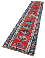 Herki Eskitme Kırmızı Pamuk Üzerine Yün El Dokuma Halı-080x396 - Görsel 3