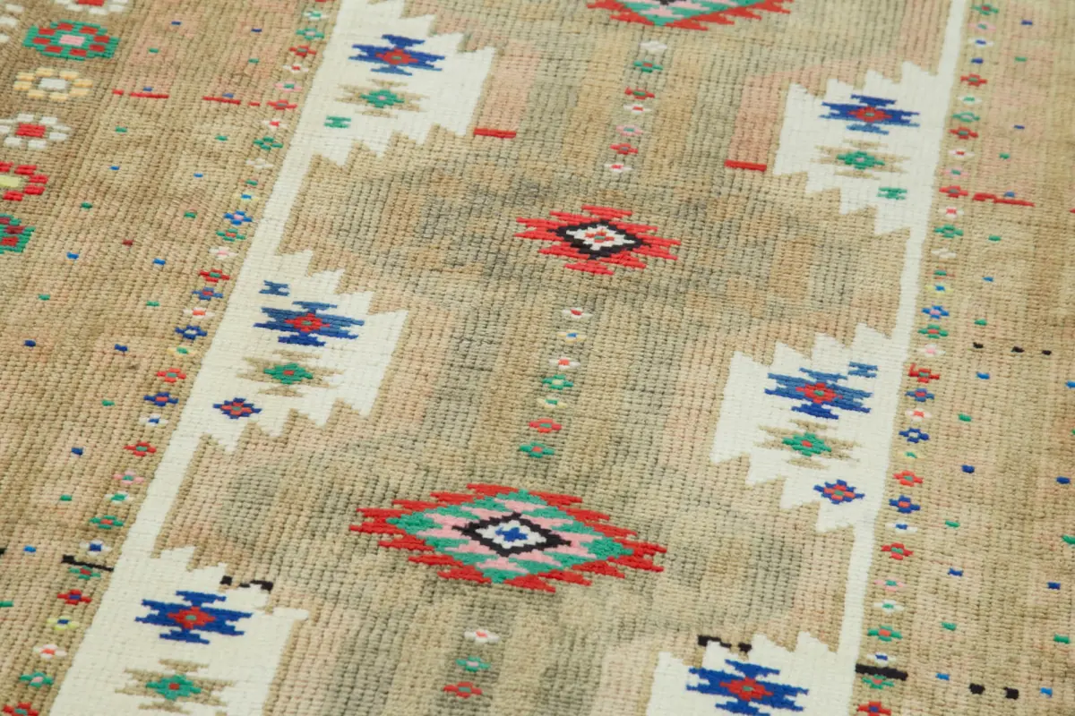 Herki Eskitme Bej Pamuk Üzerine Yün El Dokuma Halı-095x368 - Görsel 5