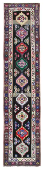 Herki Eskitme Mor Pamuk Üzerine Yün El Dokuma Halı-088x384