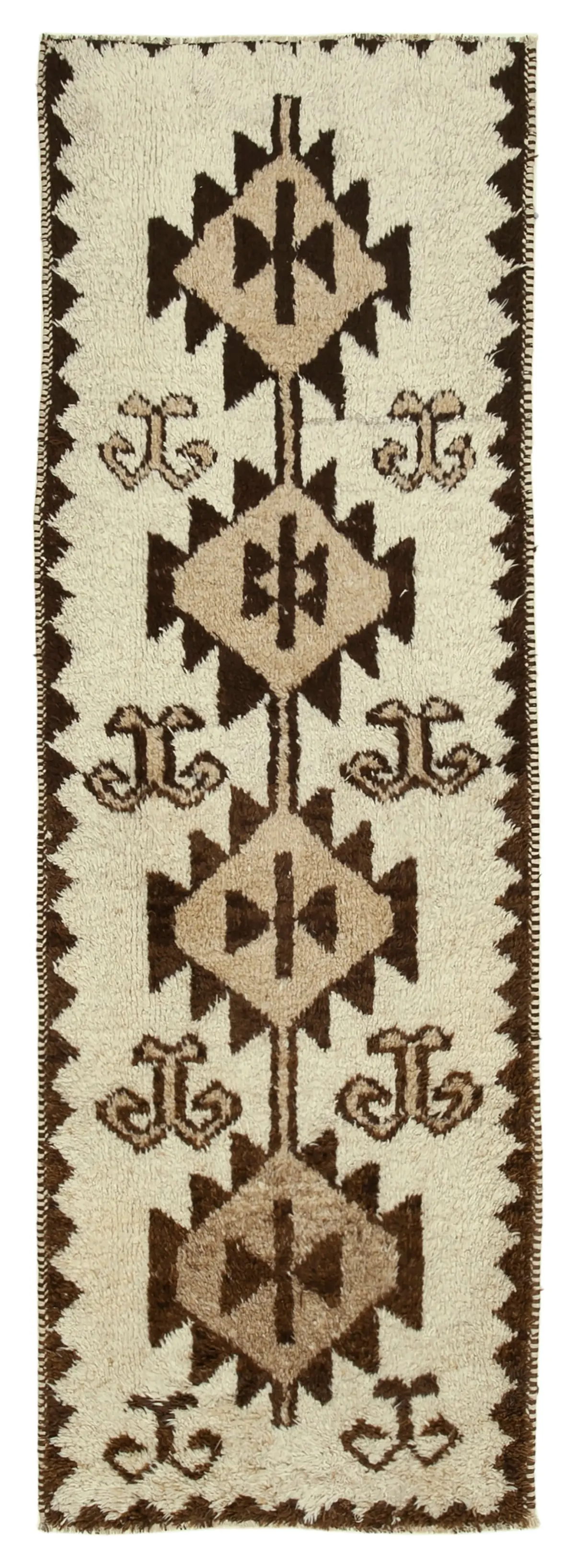 Rc_32900_1_Beige_Oriental_Runner_Rugs Herki Eskitme Bej Pamuk Üzerine Yün El Dokuma Halı-105x310 - Görsel 1