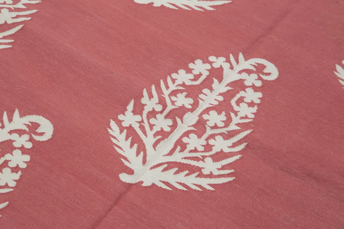 Duri Modern Kırmızı Pamuk Üstü Yün El Dokuma Kilim-110x167 - Görsel 5