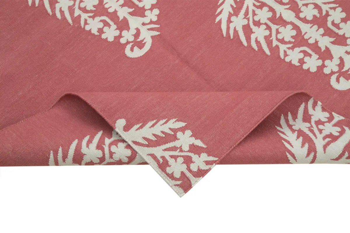 Duri Modern Kırmızı Pamuk Üstü Yün El Dokuma Kilim-110x167 - Görsel 6