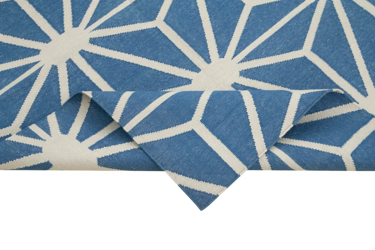 Duri Modern Mavi Pamuk Üstü Yün El Dokuma Kilim-111x167 - Görsel 6