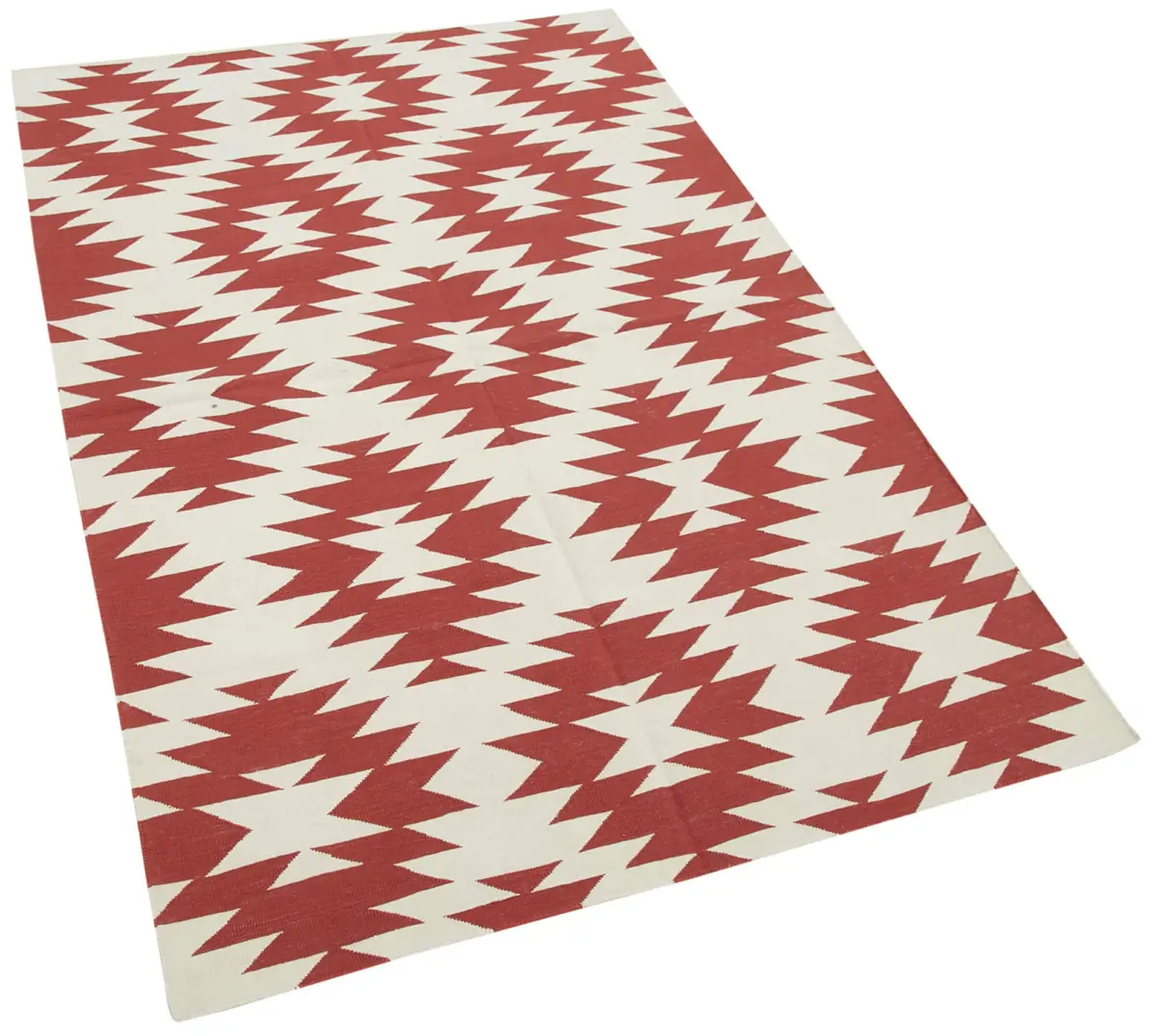 Duri Modern Kırmızı Pamuk Üstü Yün El Dokuma Kilim-107x166 - Görsel 2