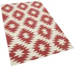 Duri Modern Kırmızı Pamuk Üstü Yün El Dokuma Kilim-107x166 - Görsel 2