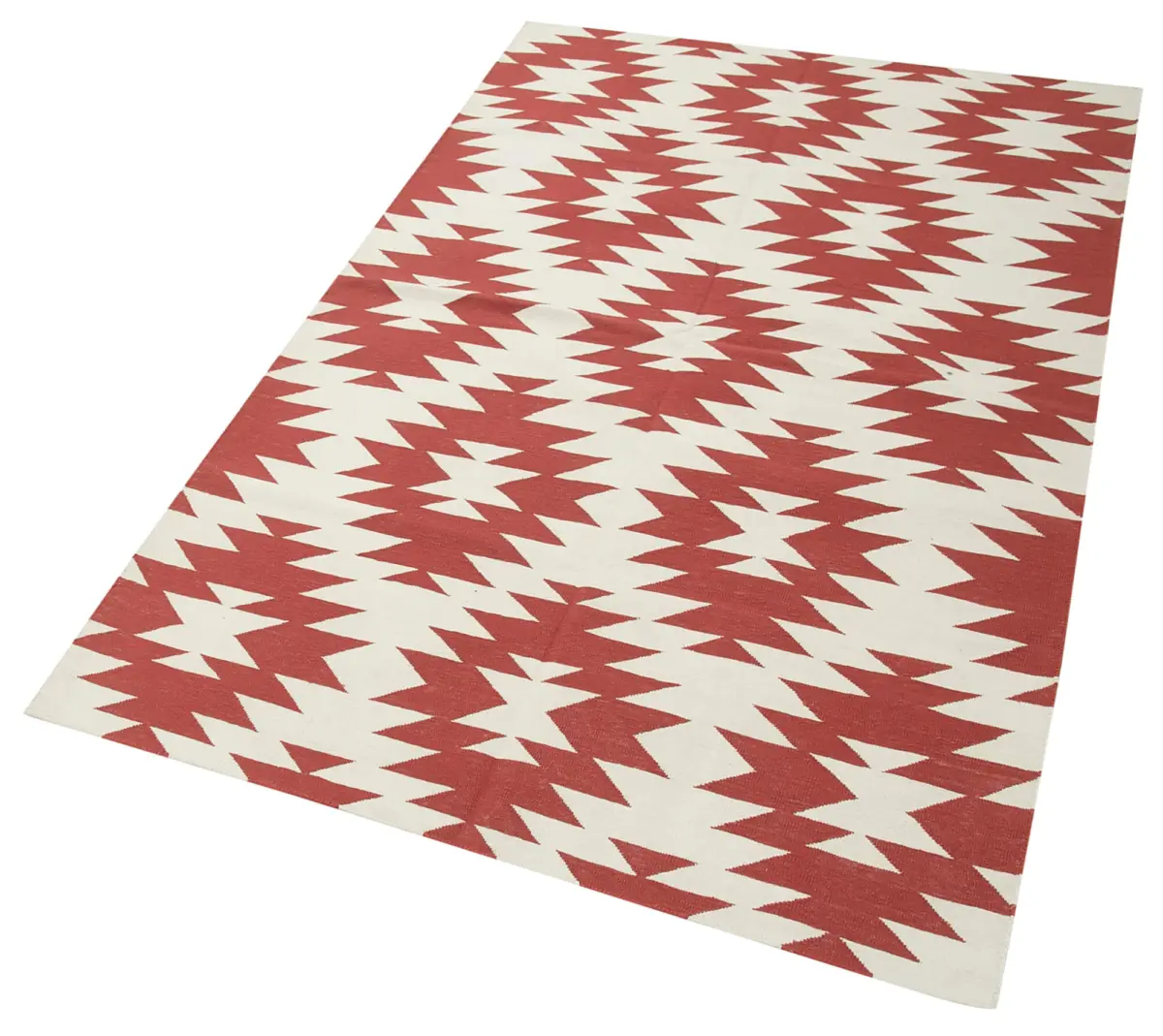 Duri Modern Kırmızı Pamuk Üstü Yün El Dokuma Kilim-107x166 - Görsel 3