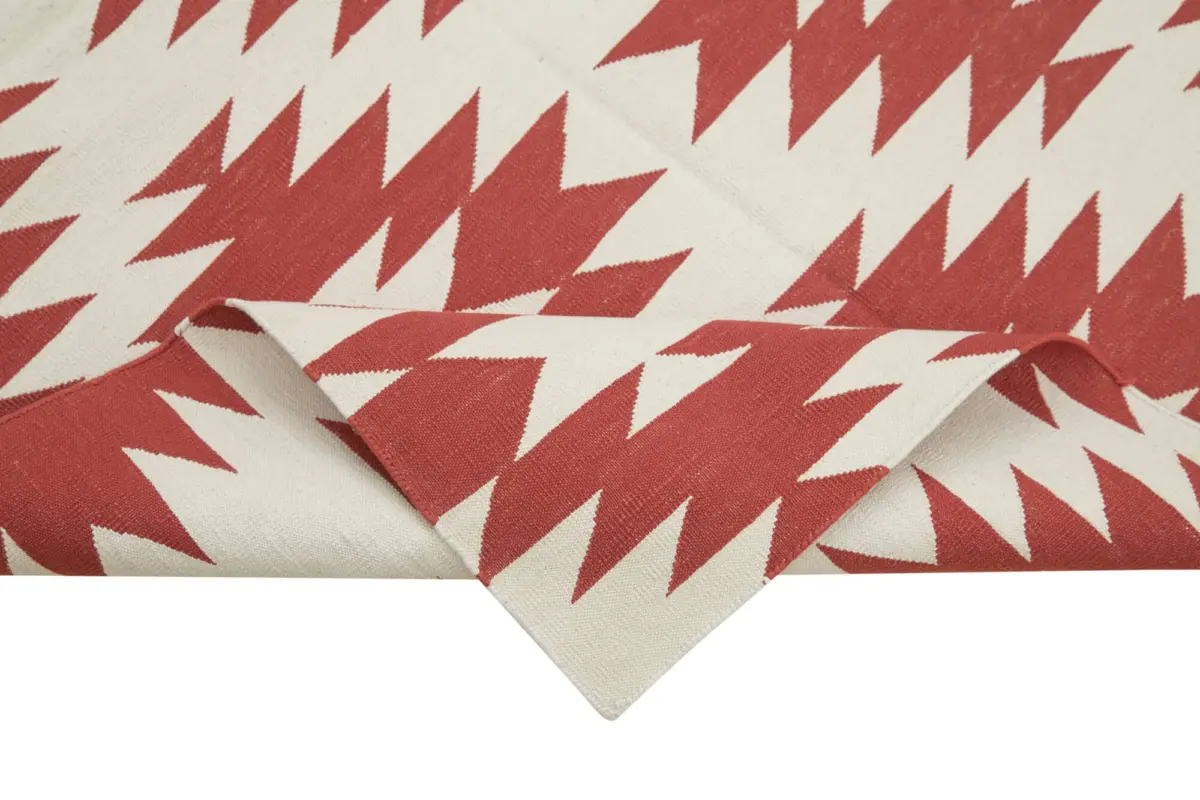 Duri Modern Kırmızı Pamuk Üstü Yün El Dokuma Kilim-107x166 - Görsel 6