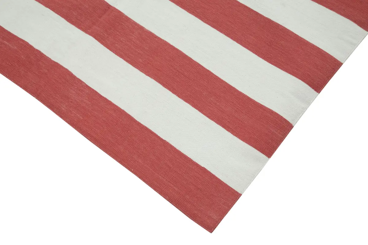 Duri Modern Kırmızı Pamuk Üstü Yün El Dokuma Kilim-106x172 - Görsel 4