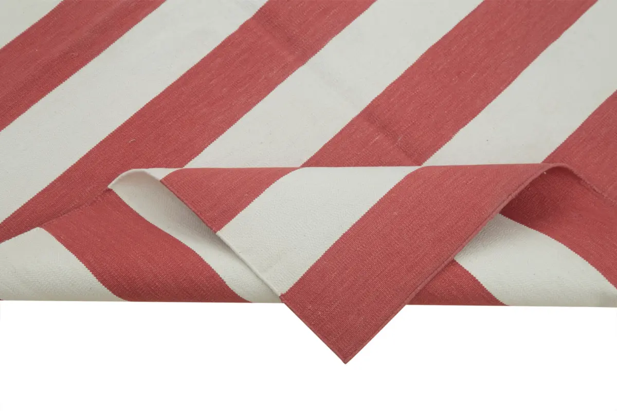 Duri Modern Kırmızı Pamuk Üstü Yün El Dokuma Kilim-106x172 - Görsel 6