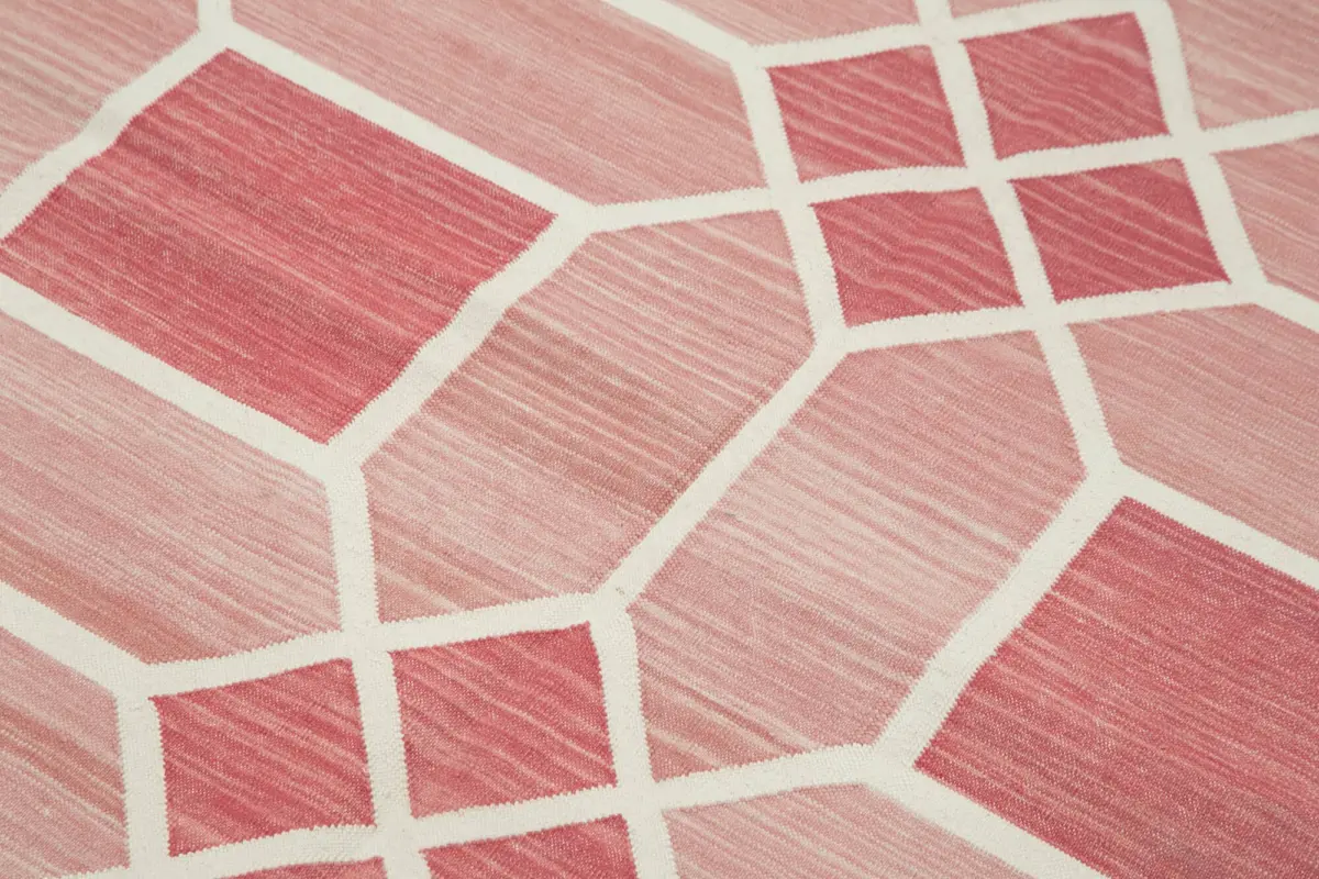 Duri Modern Kırmızı Pamuk Üstü Yün El Dokuma Kilim-108x164 - Görsel 5