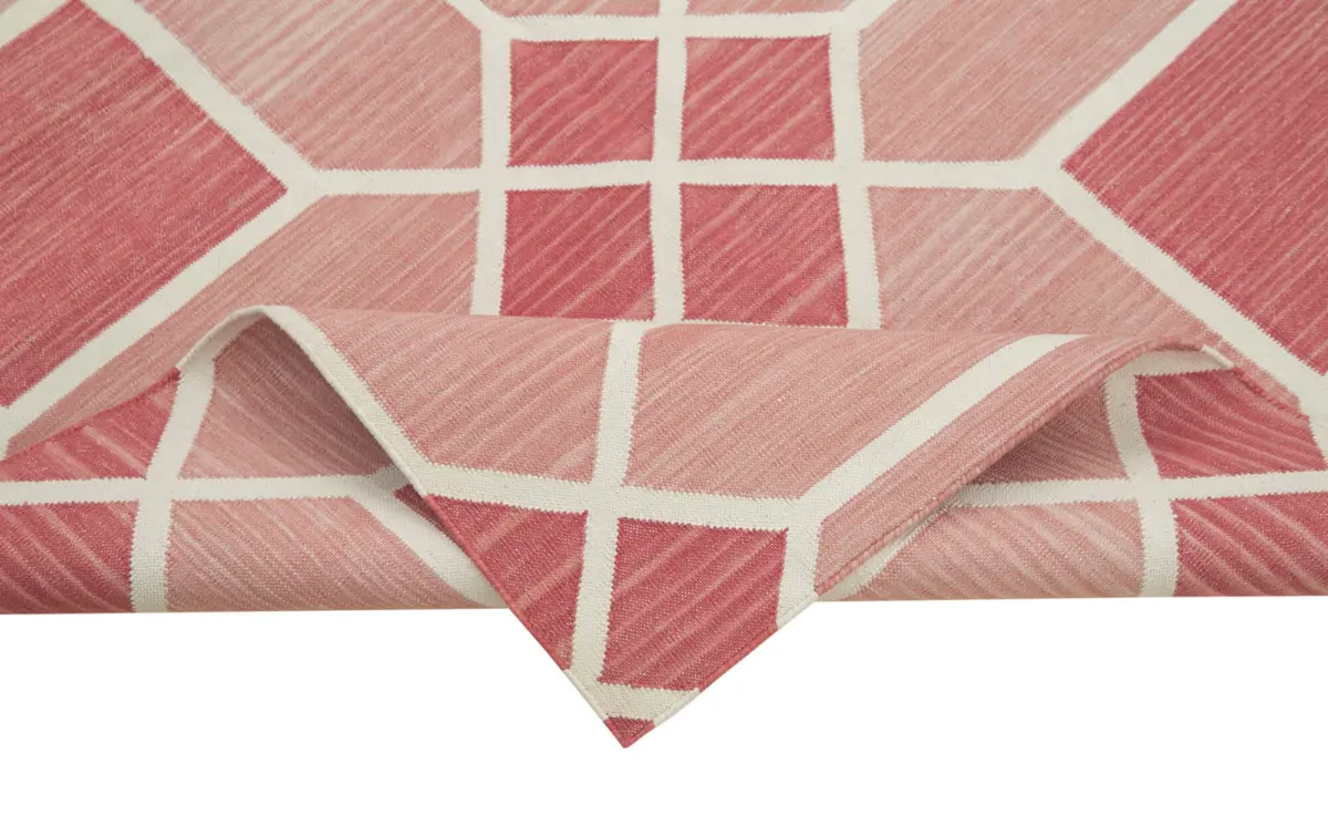 Duri Modern Kırmızı Pamuk Üstü Yün El Dokuma Kilim-108x164 - Görsel 6