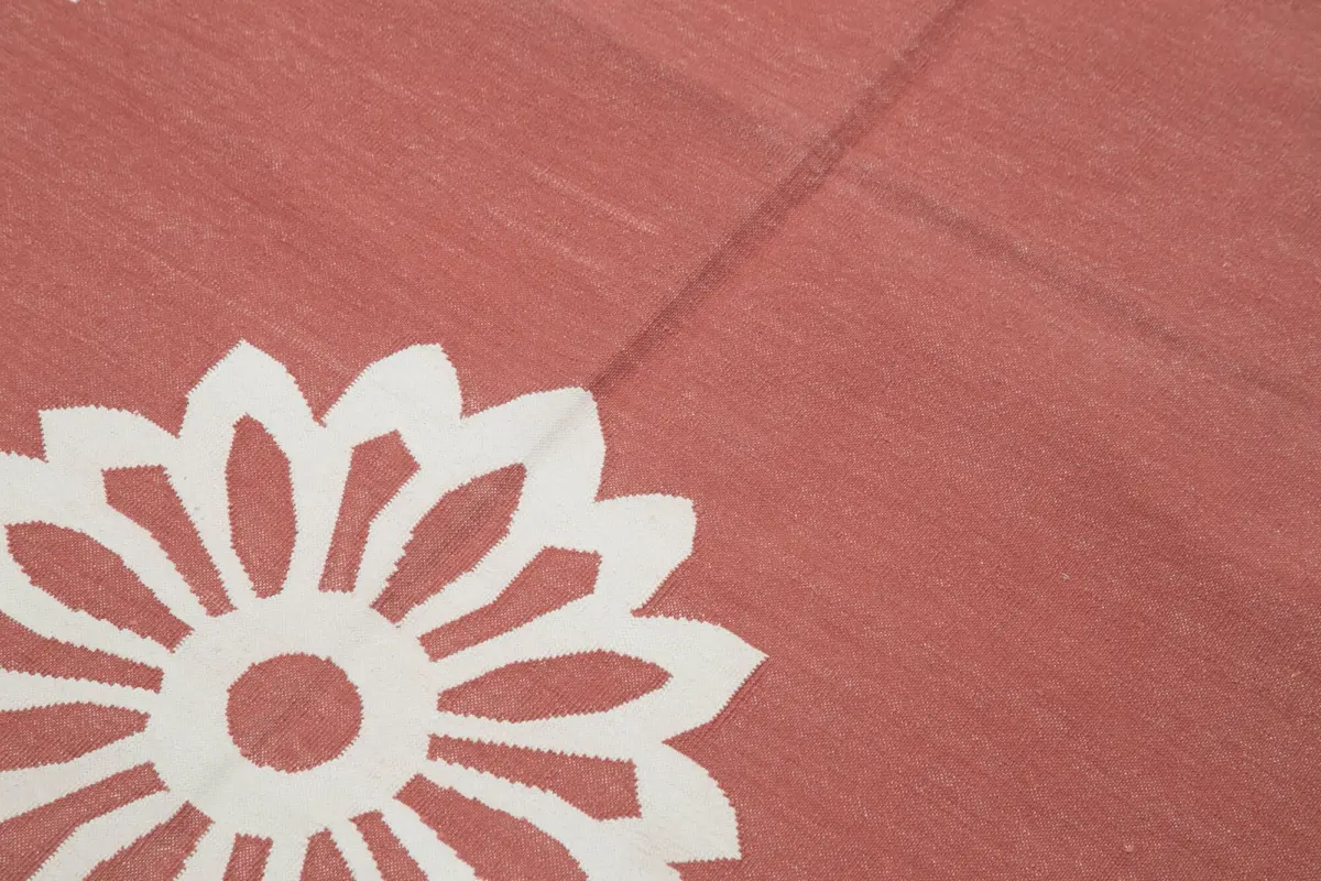 Duri Modern Kırmızı Pamuk Üstü Yün El Dokuma Kilim-107x166 - Görsel 5