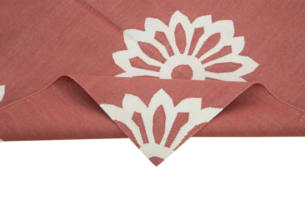 Duri Modern Kırmızı Pamuk Üstü Yün El Dokuma Kilim-107x166 - Görsel 6