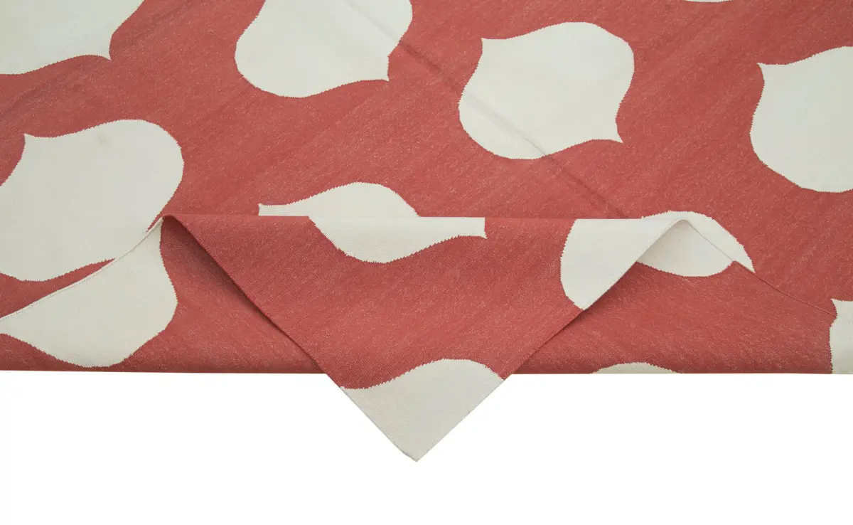 Duri Modern Kırmızı Pamuk Üstü Yün El Dokuma Kilim-190x272 - Görsel 6