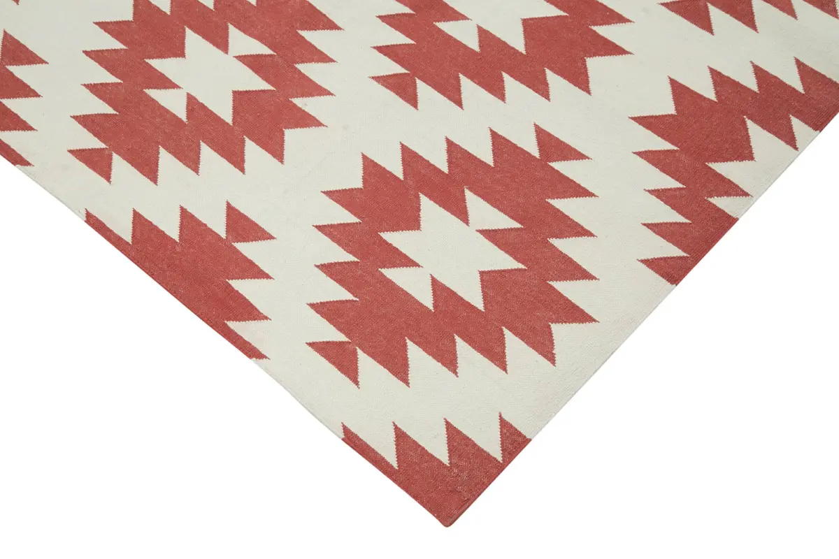 Duri Modern Kırmızı Pamuk Üstü Yün El Dokuma Kilim-245x301 - Görsel 4