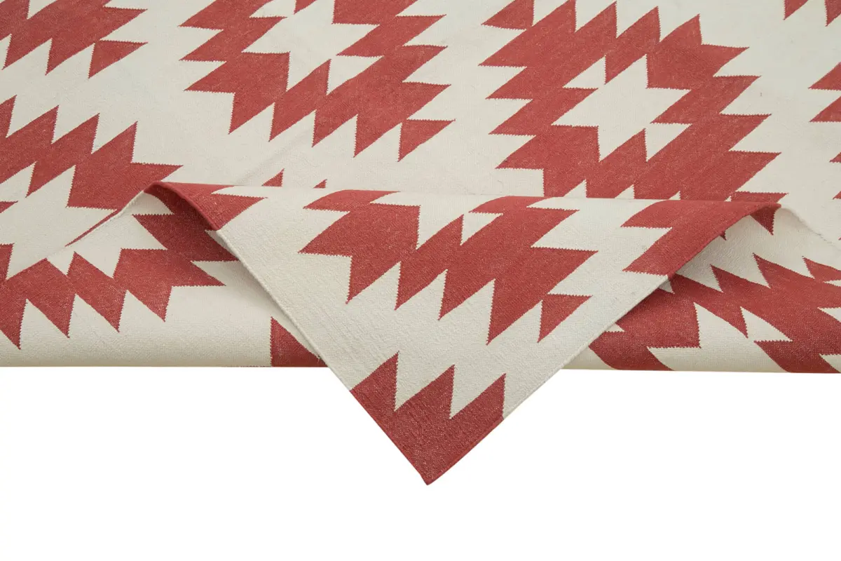 Duri Modern Kırmızı Pamuk Üstü Yün El Dokuma Kilim-245x301 - Görsel 6