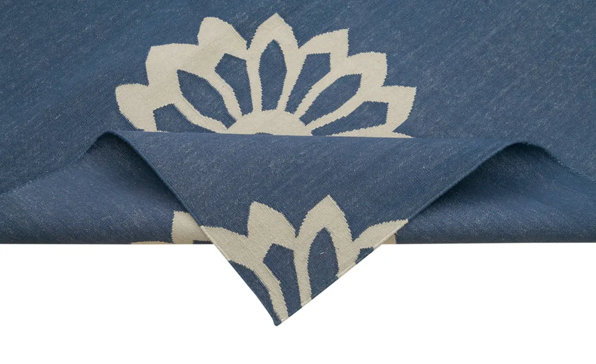 Duri Modern Mavi Pamuk Üstü Yün El Dokuma Kilim-245x305 - Görsel 6