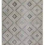 Damalı Modern Dizayn Geometrik Bej Pamuk Üstü Yün El Dokuma Halı-162x312