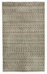 Damalı Modern Dizayn Geometrik Bej Pamuk Üstü Yün El Dokuma Halı-150x250