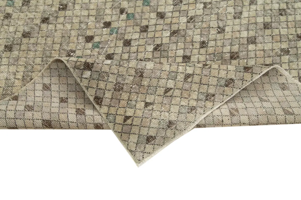 Damalı Modern Dizayn Geometrik Bej Pamuk Üstü Yün El Dokuma Halı-150x250 - Görsel 6