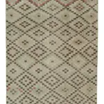 Damalı Modern Dizayn Geometrik Bej Pamuk Üstü Yün El Dokuma Halı-128x258