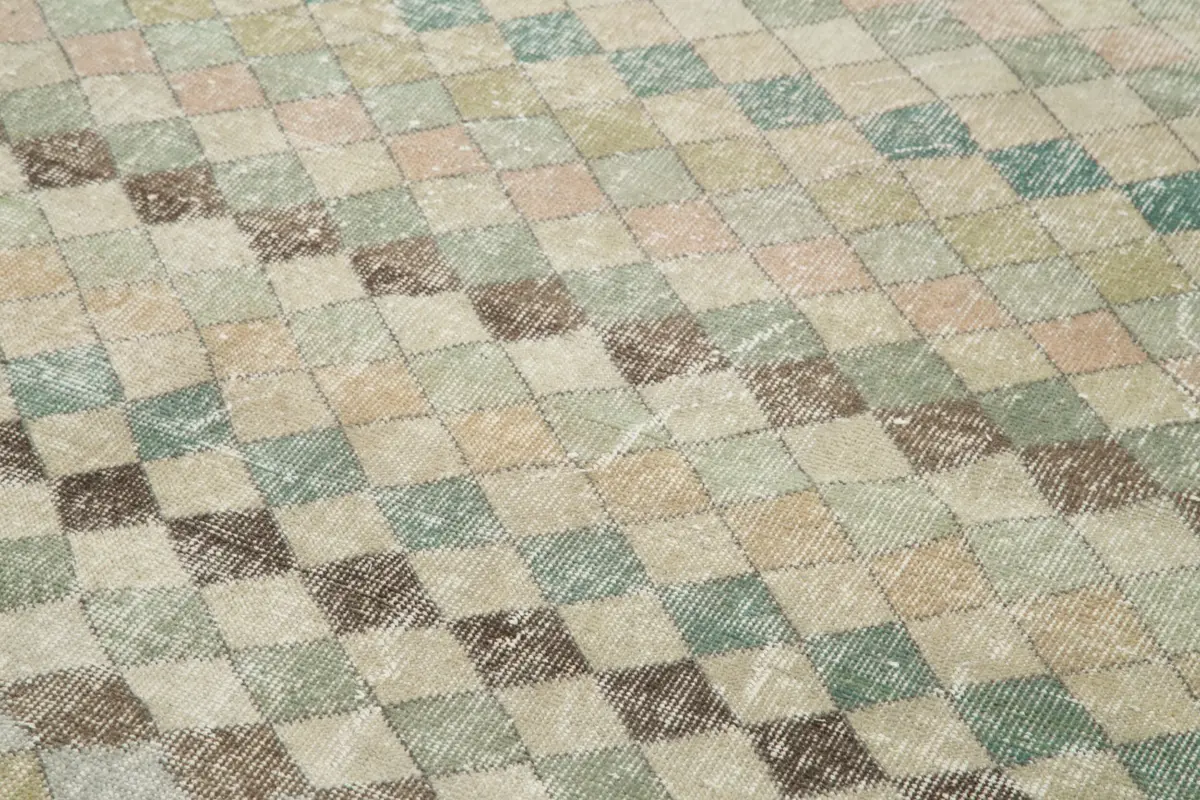 Damalı Modern Dizayn Geometrik Multi Renk Pamuk Üstü Yün El Dokuma Halı-147x283 - Görsel 5