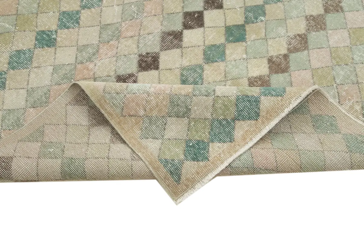 Damalı Modern Dizayn Geometrik Multi Renk Pamuk Üstü Yün El Dokuma Halı-147x283 - Görsel 6