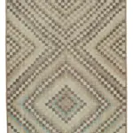 Damalı Modern Dizayn Geometrik Bej Pamuk Üstü Yün El Dokuma Halı-172x270