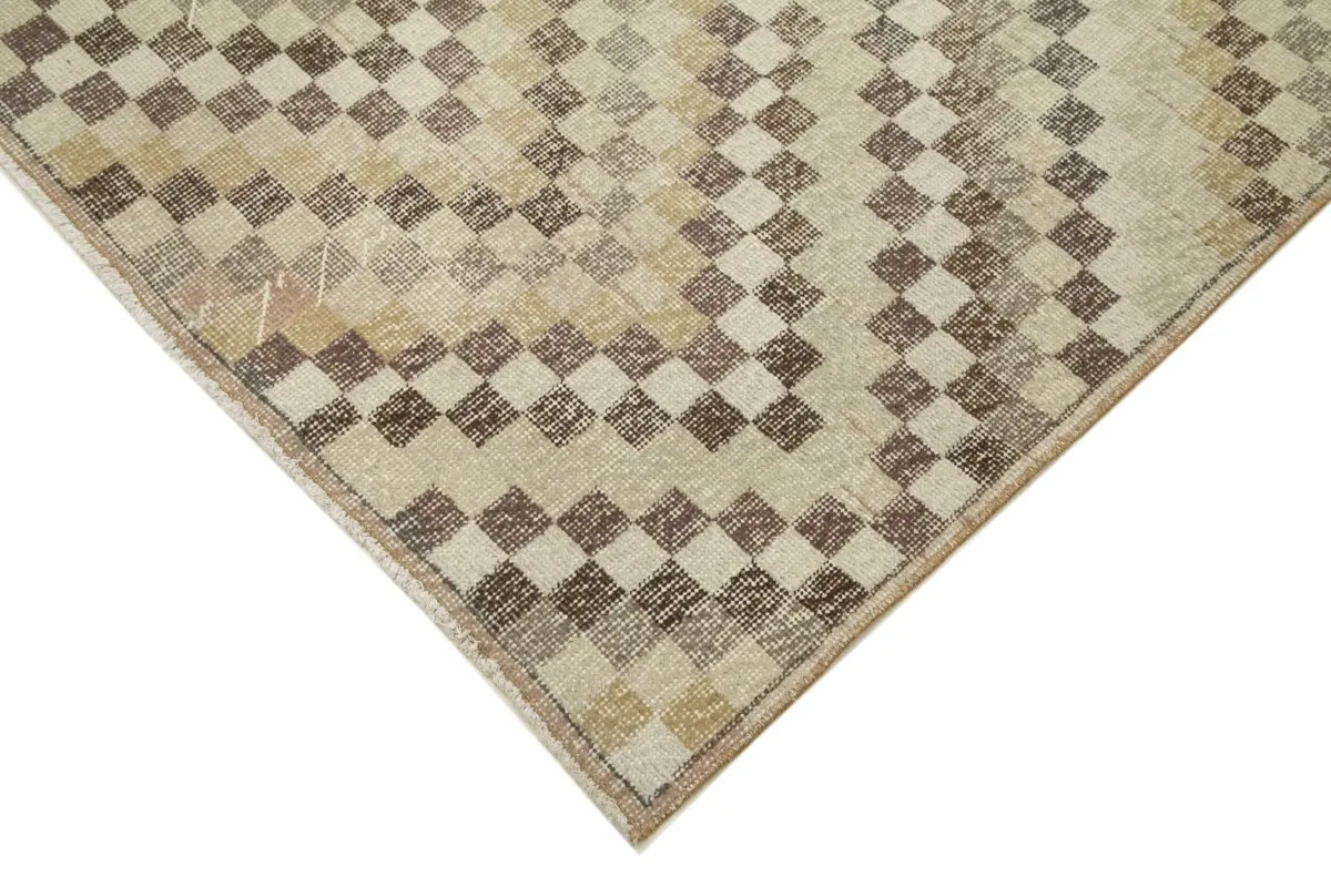 Damalı Modern Dizayn Geometrik Bej Pamuk Üstü Yün El Dokuma Halı-172x270 - Görsel 4