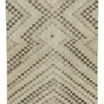 Damalı Modern Dizayn Geometrik Bej Pamuk Üstü Yün El Dokuma Halı-141x263