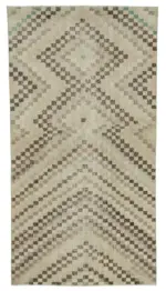 Damalı Modern Dizayn Geometrik Bej Pamuk Üstü Yün El Dokuma Halı-141x263