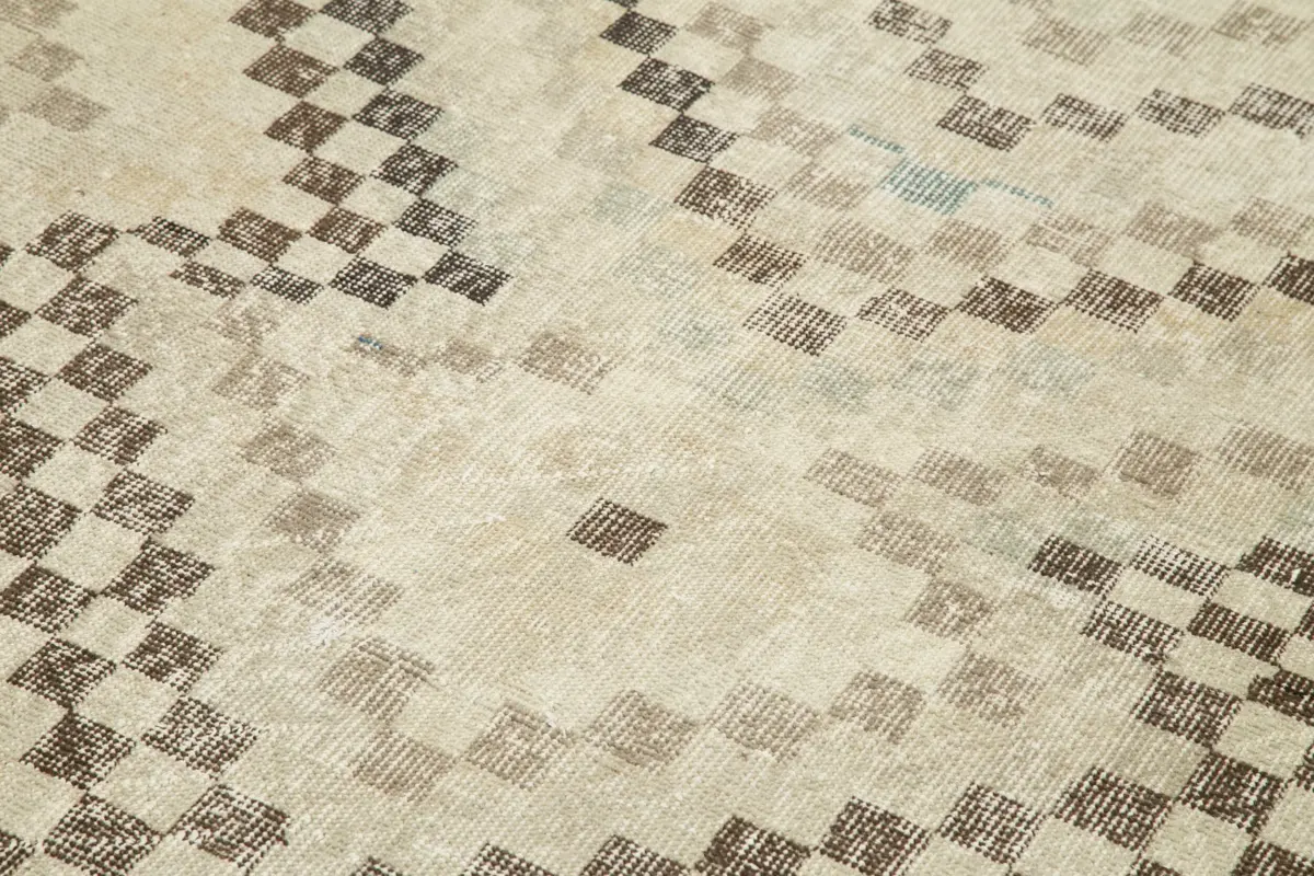 Damalı Modern Dizayn Geometrik Bej Pamuk Üstü Yün El Dokuma Halı-141x263 - Görsel 5