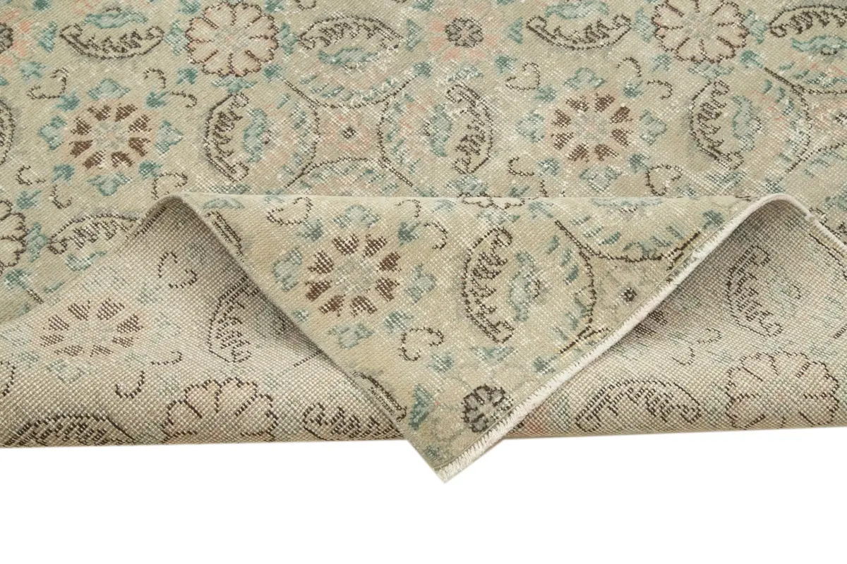 Damalı Modern Dizayn Geometrik Bej Pamuk Üstü Yün El Dokuma Halı-170x269 - Görsel 6