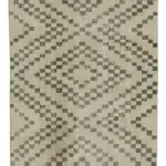 Damalı Modern Dizayn Geometrik Bej Pamuk Üstü Yün El Dokuma Halı-113x338