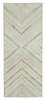 Damalı Modern Dizayn Geometrik Bej Pamuk Üstü Yün El Dokuma Halı-127x317