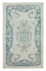 Damalı Modern Dizayn Geometrik Bej Pamuk Üstü Yün El Dokuma Halı-183x297