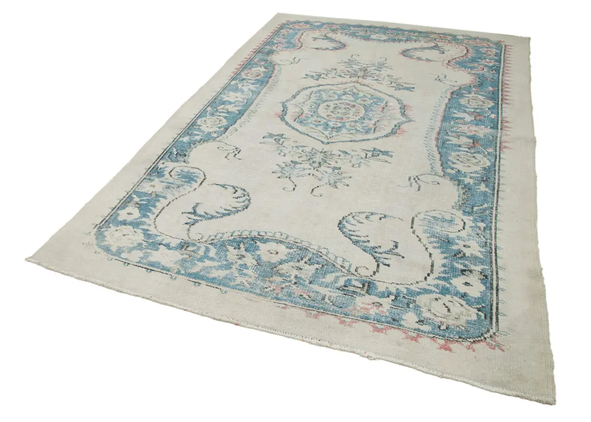 Damalı Modern Dizayn Geometrik Bej Pamuk Üstü Yün El Dokuma Halı-183x297 - Görsel 3